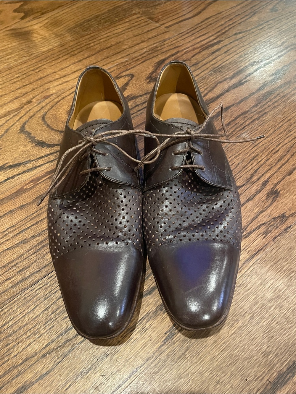 Bally Men's Dark Brown Perforated Leather Derby Shoes